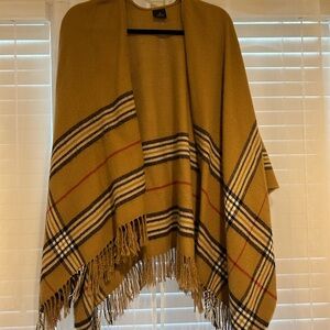 Tan Plaid Fringe Poncho